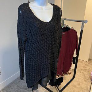 She & Sky // Black Crochet Tunic Sweater